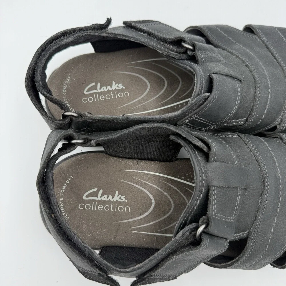 Clarks Collection Sandals Mens 10M Hapsford Cove Fisherman Black Leather Casual
